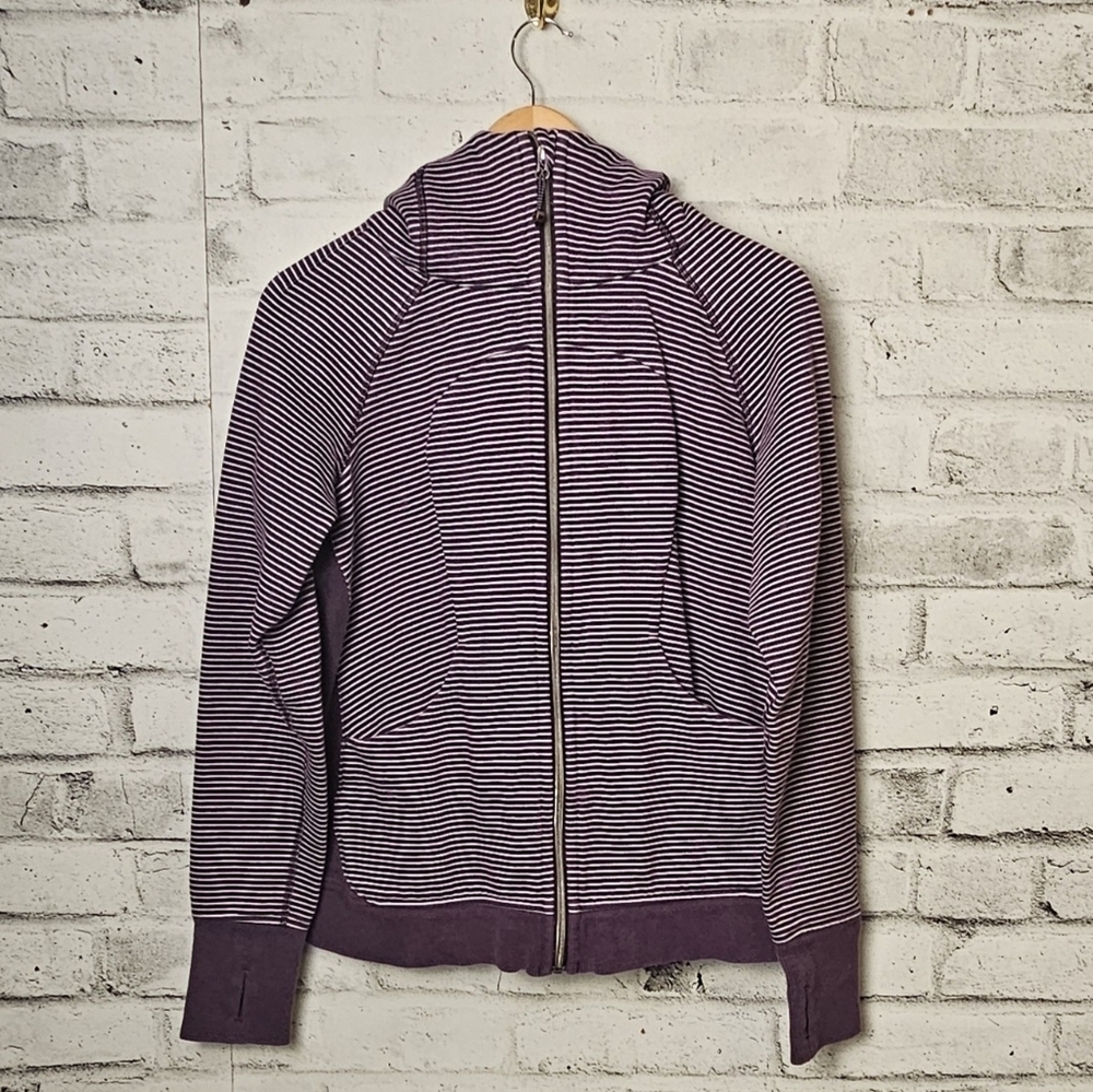 Lululemon Striped Zip Up Jacket Purple Thumbholes Size 10